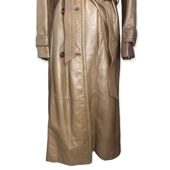 Vintage 70s Etienne Aigner Tan Belted Double Breasted Leather Trench Coat - Picture 12 of 16
